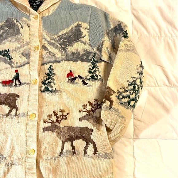 Ralph Lauren Vintage Exclusive Hand knit hooded cardigan sweater winter,sled,dog - Picture 5 of 15